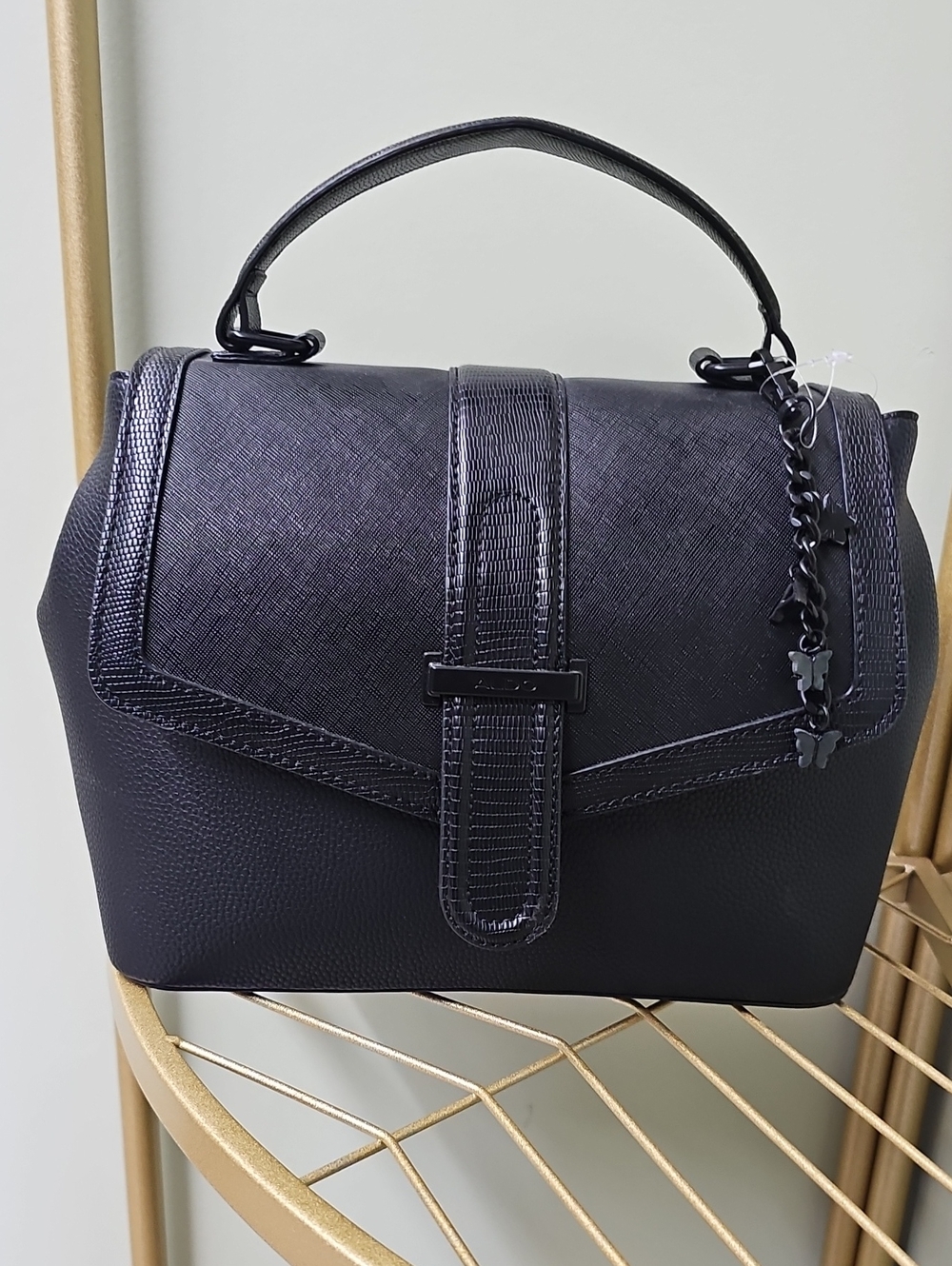 Aldo Classic Structured Top-Handle Bag in Black With Straps